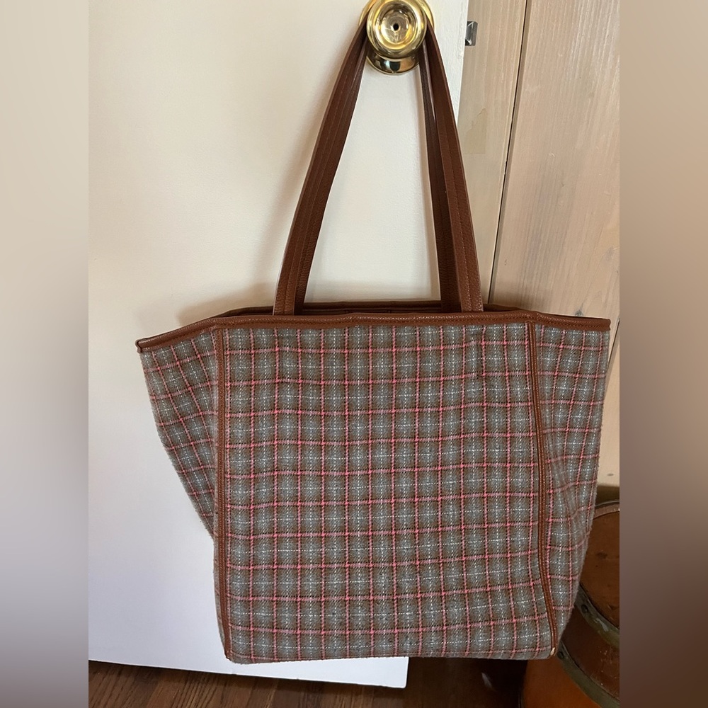 Shiraleah Brown Plaid Tote with Pink Windowpane